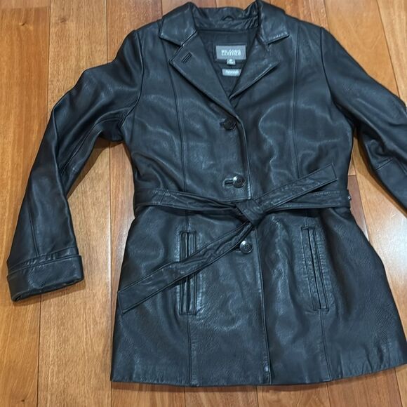 Wilsons Vintage Leather Black Belted Lined Jacket Size M - Picture 4 of 11